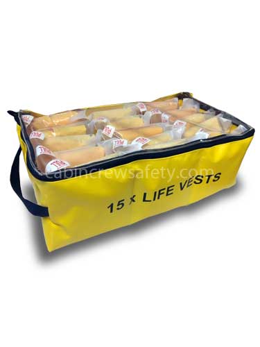 Aircraft cabin stowage valise for fifteen spare life vests
